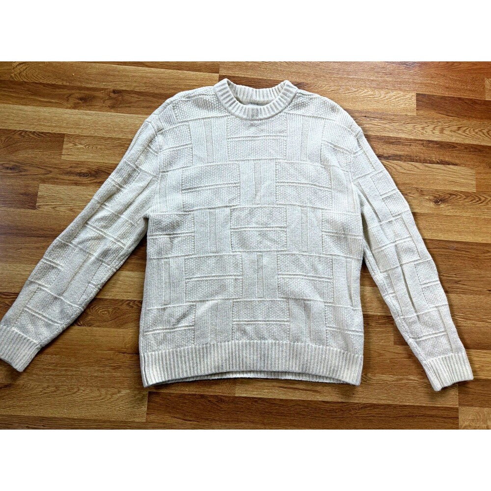 Abercrombie & Fitch Mens Sweater M Beige Cotton Knit Textured Cable Crewneck